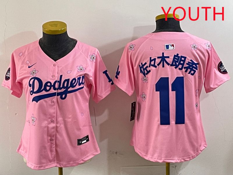 Youth Los Angeles Dodgers #11 R.Sasaki Pink Sakura Edition 2025 Nike MLB Jersey style 10->youth mlb jersey->Youth Jersey